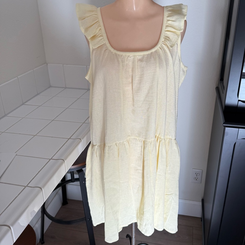 BNWT Leallo Yellow Lightweight Cotton Ruffle Sleeve Babydoll Dress Size Small